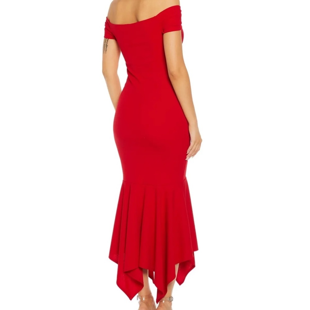 QUIZ Women’s Formal Dress Size 14 Red Handkerchief-hem Gown Off Shoulder Mermaid - Picture 3 of 6